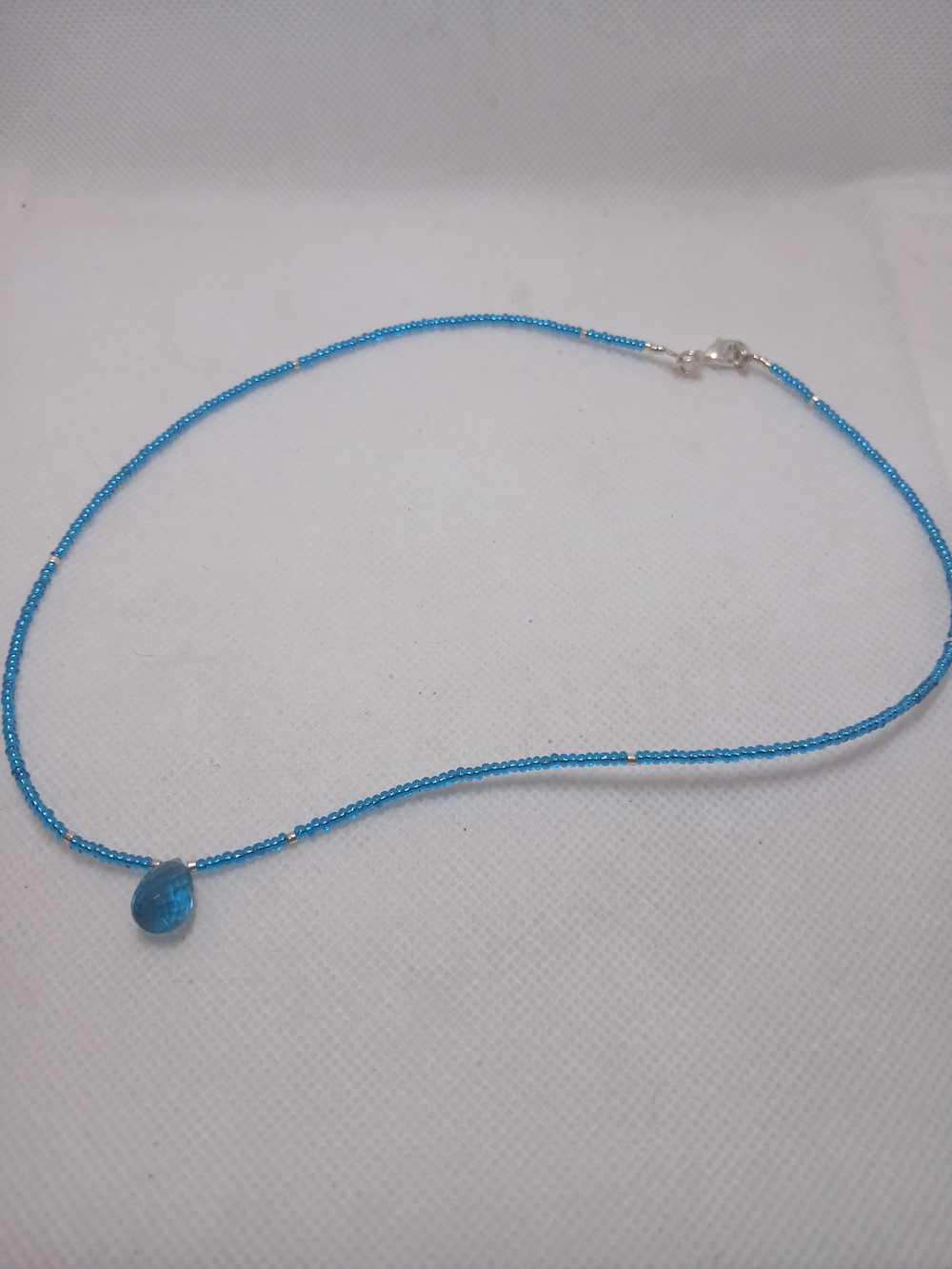 Sky Blue Beaded Necklace with Teardrop Pendant - Women Jewelry